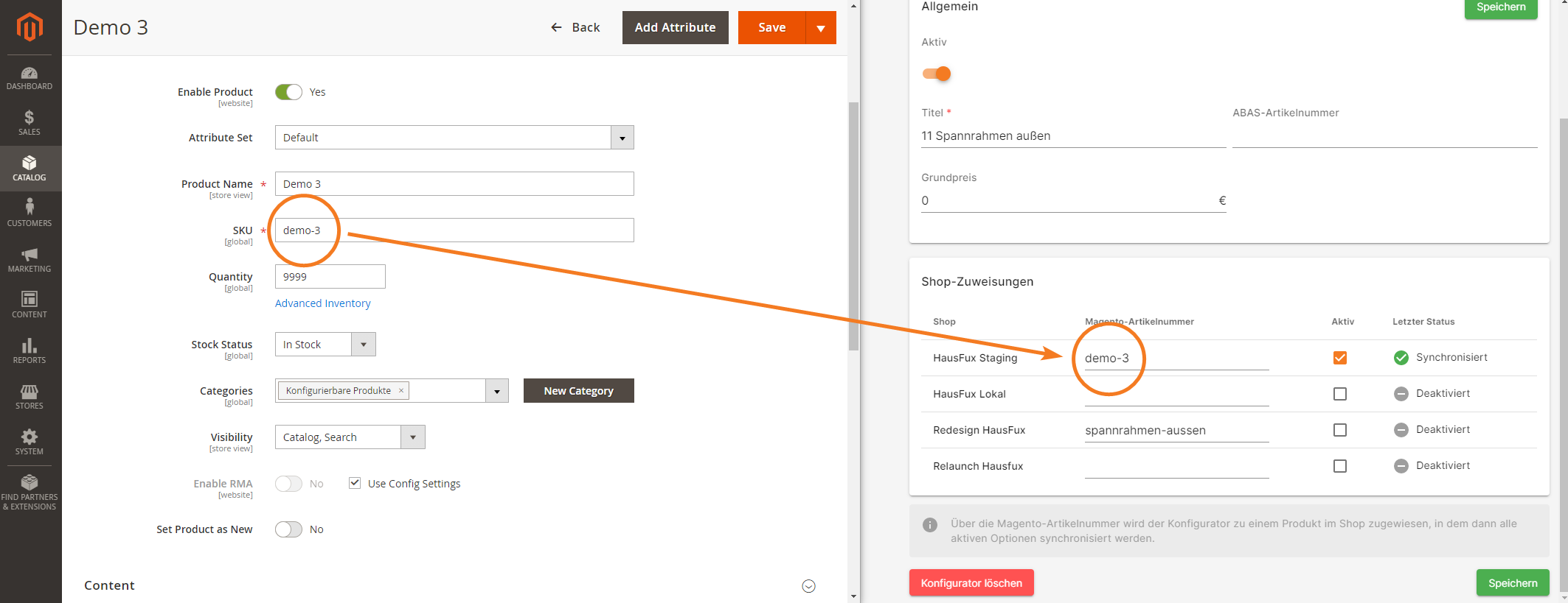 Magento SKU verknüpfen